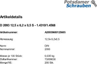 200 Edelstahl Tellerfedern DIN 2093 12,5x6,2x0,5