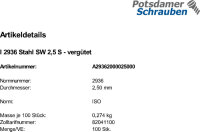 100 Winkelschraubendreher ISO 2936 Stahl SW 2,5...
