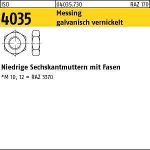 100 Messing Sechskantmuttern niedrig ISO 4035 vernickelt M3