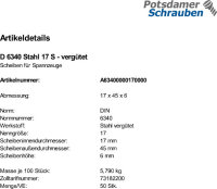 50 Scheiben DIN 6340 Stahl 17 vergütet