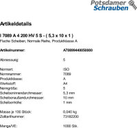 1000 Edelstahl V4A Unterlegscheiben ISO 7089 A4 M5 ( 5,3x10x1 )
