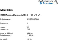 100 Unterlegscheiben ISO 7090 Messing blank M5 ( 5,3x10x1 )