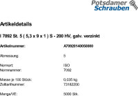 5000 Scheiben ISO 7092 St. 5 ( 5,3x9x1 ) 200 HV, verzinkt...