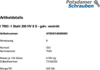 500 Unterlegscheiben ISO 7093 -1 verzinkt 200HV M8