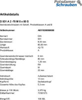 100 Edelstahl V2A Sechskantschrauben DIN 931 A2 - 70 M8x80