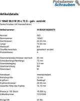 25 Innensechskant Senkkopfschrauben ISO 10642 8.8 verzinkt M20x70