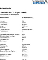 100 Innensechskant Senkkopfschrauben ISO 10642 8.8 verzinkt M4x12