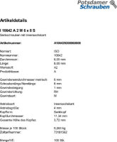 100 Edelstahl V2A Innensechskant Senkkopfschrauben ISO 10642 A2 M6x8