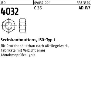 50 Sechskantmuttern ISO 4032 C35 AD W7 Stahl M20