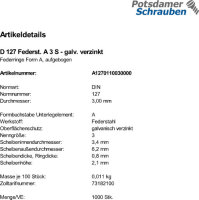 1000 Federringe DIN 127 verzinkt Form A M3