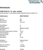 100 Feingewinde Sechskantmuttern DIN 985 Kl. 10 verzinkt M10x1