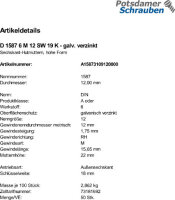 50 Hutmuttern DIN 1587 Kl. 6 verzinkt M12