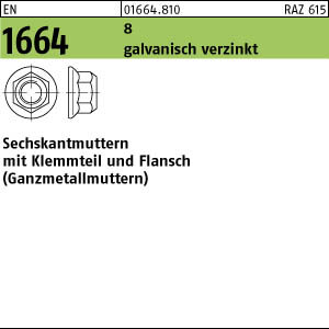 100 Sechskantmuttern EN 1664 Kl.8 M8 verzinkt Stahl
