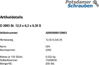 200 Tellerfedern DIN 2093 Federstahl 12,5x6,2x0,35