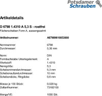 1000 Edelstahl Fächerscheiben DIN 6798 1.431 Form A...