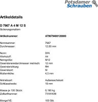 100 Sicherungsmuttern DIN 7967 A4 M12 V4A Edelstahl