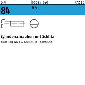 50 Edelstahl V4A Schlitz Zylinderschrauben DIN 84 A4 M6x35