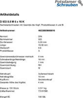100 Sechskantschrauben DIN 933 8.8 schwarz M6x16