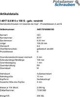 200 Sechskantschrauben ISO 4017 8.8 verzinkt M6x100