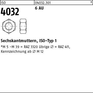 10 Sechskantmuttern ISO 4032 6 Au M30
