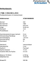 200 Innensechskant Linsenkopfschrauben ISO 7380 -1 10.9 schwarz M8x55