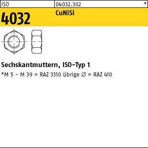 100 Sechskantmuttern ISO 4032 Kupfer M12