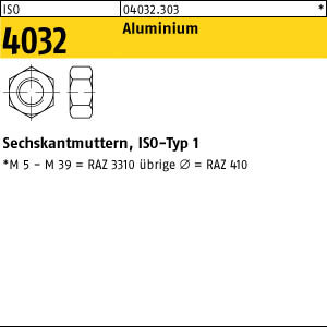100 Aluminium Sechskantmuttern ISO 4032 Al M10