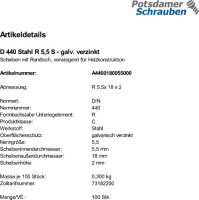 100 Scheiben DIN 440 verzinkt R 5,5