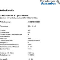 100 Scheiben DIN 440 verzinkt R 9