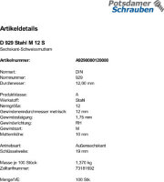 100 Sechskant Anschweissmuttern DIN 929 Stahl M12
