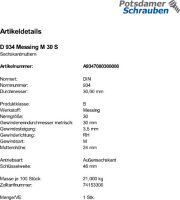 1 Sechskantmuttern DIN 934 Messing M30