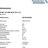 1 Nutmuttern DIN 981 14 H KM26 M130x2 Stahl