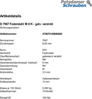 100 Sicherungsmuttern DIN 7967 Federstahl M8 verzinkt