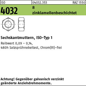 500 Sechskantmuttern ISO 4032 Kl. 8 zinklamellenbeschichtet M12