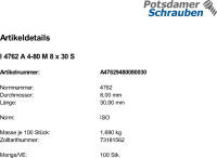 100 Edelstahl V4A Innensechskant Zylinderkopfschrauben ISO 4762 A4 - 80 M8x30