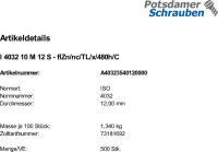 500 Sechskantmuttern ISO 4032 Kl. 10...