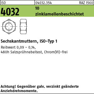 50 Sechskantmuttern ISO 4032 Kl. 10 zinklamellenbeschichtet M24