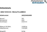 50 Sechskantmuttern ISO 4032 Kl. 10...