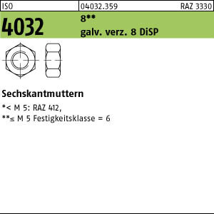 200 Sechskantmuttern ISO 4032 Kl. 8 DiSP M16