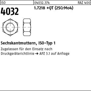 100 Sechskantmuttern ISO 4032 1.7218 +QT M12 DGRL