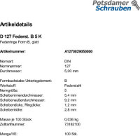 100 Federringe DIN 127 Federstahl Form B M5