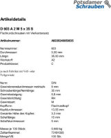 100 Edelstahl V2A Schlossschrauben DIN 603 A2 M5x35