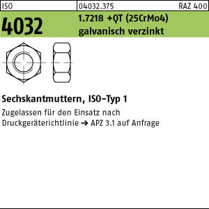 50 Sechskantmuttern ISO 4032 1.7218 +QT M24 verzinkt DGRL