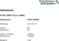 1 Edelstahl A1 Stellringe DIN 705 1.4305 A 32