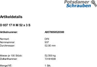 1 Kronenmuttern DIN 937 17H M52x3 Stahl