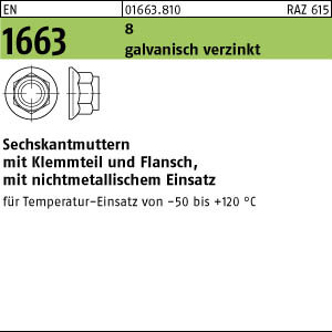 100 Sechskant Flanschmuttern EN 1663 Kl.8 M6 verzinkt Stahl