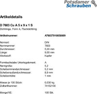 100 Kupfer Dichtringe DIN 7603 Form A 5x9x1