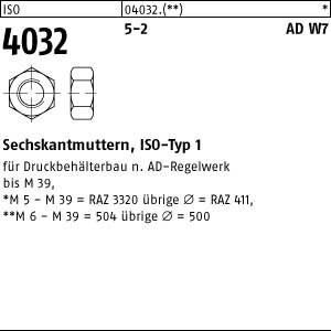 100 Sechskantmuttern ISO 4032 5-2 AD W7 Stahl M10