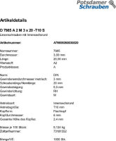 1000 Edelstahl V2A Linsenkopfschrauben DIN 7985 A2 TX M3x20