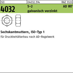 100 Sechskantmuttern ISO 4032 5-2 verzinkt M12